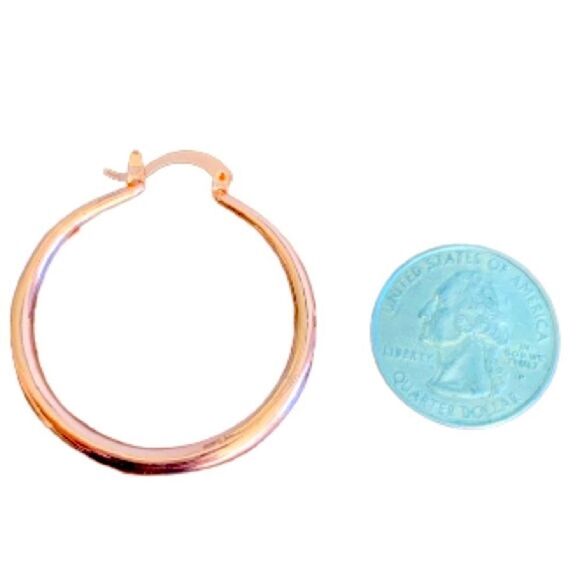 18k Rose Gold Plated Hoop Earrings, Minimalist Polished Large Round Hoops NEW - Picture 10 of 10